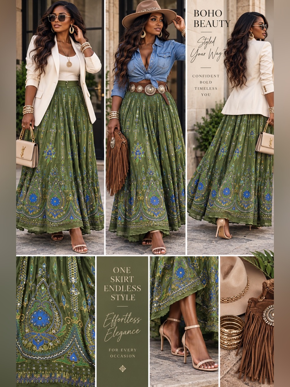 Made-in-India Embellished & Sequin Beaded Maxi Skirt 💚💙